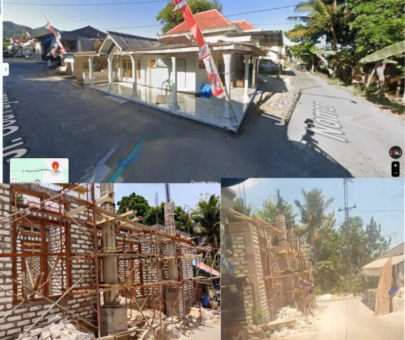 Ket Foto: Rumah lama milik H. Halik (atas) dan pembangunan rumah baru (bawah) di Desa Payudan Daleman, Kecamatan Guluk-Guluk, Sumenep.